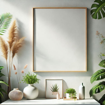 Mock up poster frame in interior background, Scandinavian style, 3D render
