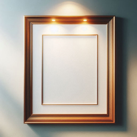Blank picture frame hanging on a wall. 3D Renderingの写真素材