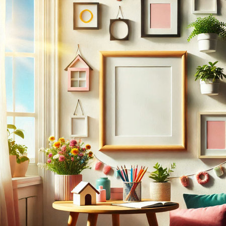 Mock up poster frame in interior. 3d render illustration.