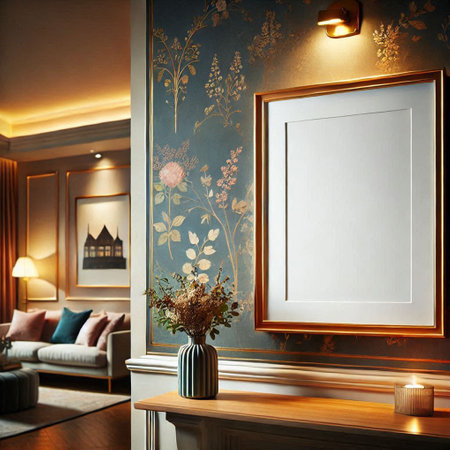 Interior of modern living room with empty frame. 3d renderの写真素材