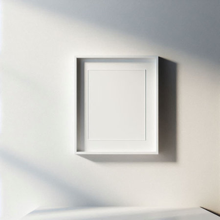 Blank white picture frame hanging on the wall. 3d renderingの写真素材