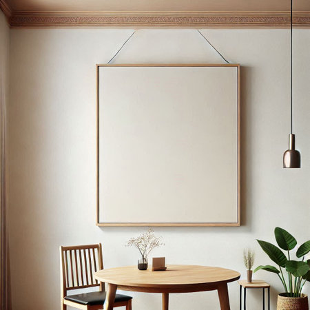 Mock up poster frame in interior background, 3d render illustrationの写真素材