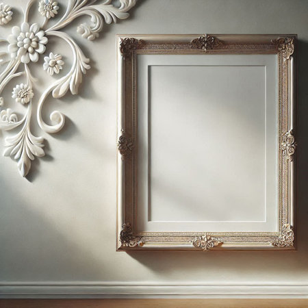 Blank picture frame on the wall with copy space. 3d renderingの写真素材