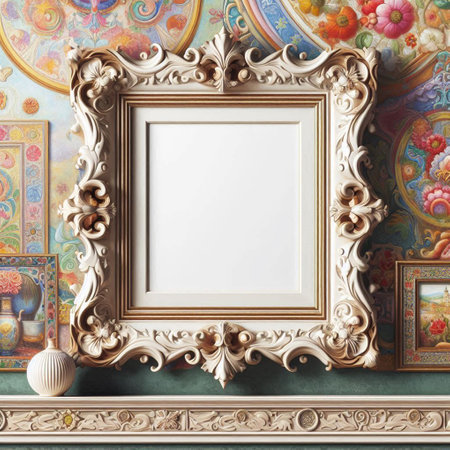 Mock up blank frame in classic interior background. 3d renderの写真素材
