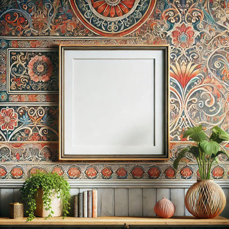 Mock up poster frame in interior background. 3d render illustration