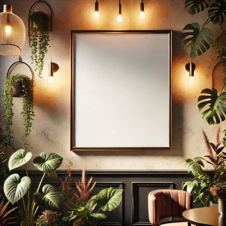 Mock up poster frame in interior background. 3d render illustration