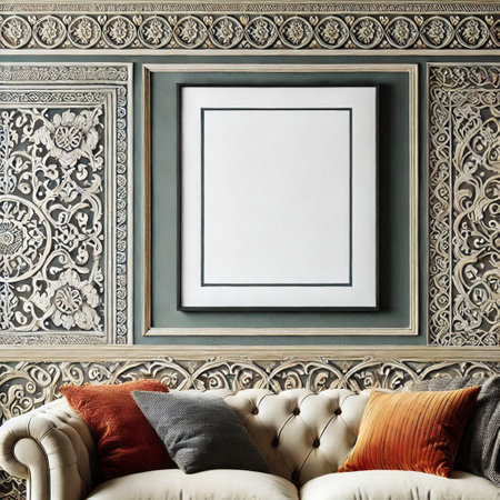 Mock up poster frame in classic interior background. 3d renderの写真素材