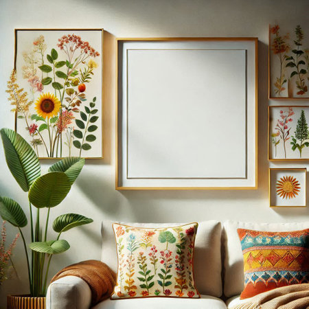 Mock up poster frame in interior background, Scandinavian style, 3d render