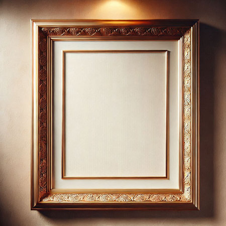 Vintage golden picture frame on the wall. 3D Renderingの写真素材