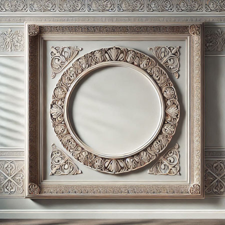 Living room interior with empty frame on wall. Mock up, 3D Renderingの写真素材