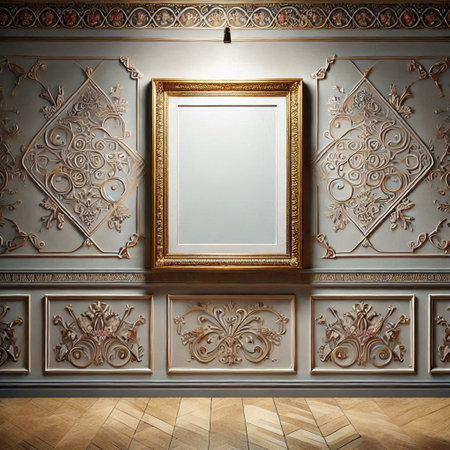 Classic interior wall with mouldings and frames. 3d render illustrationの写真素材