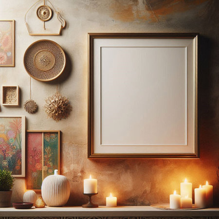 Mock up poster frame in scandinavian interior. 3d render
