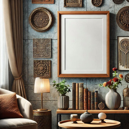 Mock up poster frame in interior background, 3d render