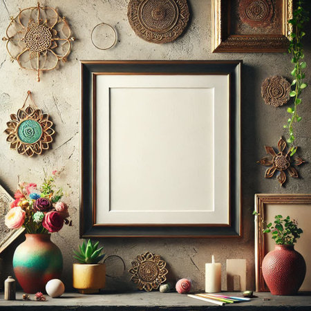 Mock up blank frame on the wall. 3d render.の写真素材