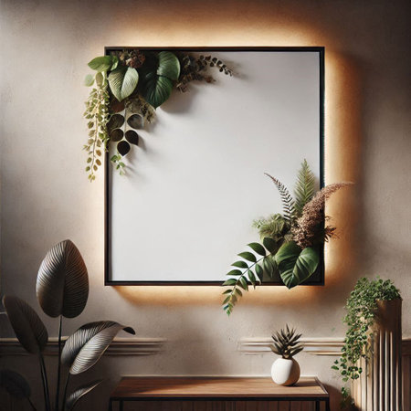Mock up poster frame in modern interior background, 3d render