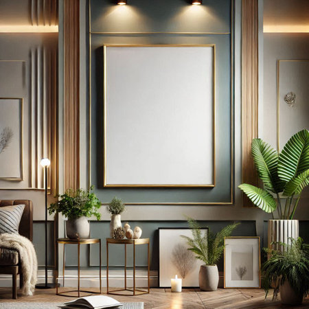 Mock up poster frame in classic interior background, 3d render