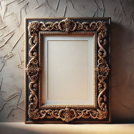 Old picture frame on the wall. 3d render illustration mockupの写真素材
