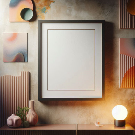 Mock up poster frame in interior background. 3D render illustration