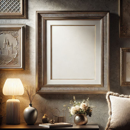 Mock up poster frame in interior background, 3d render illustrationの写真素材