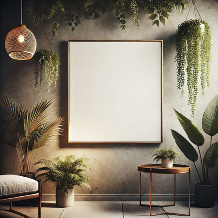 Mock up poster frame in modern interior background, 3D rendering