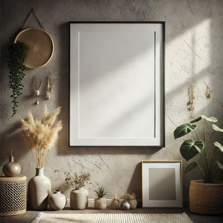 Mock up poster frame in interior background, Scandinavian style, 3D render