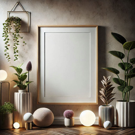 Mock up poster frame in interior background, Scandinavian style, 3D render