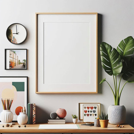 Mock up poster frame in interior background, scandinavian style, 3d renderの写真素材