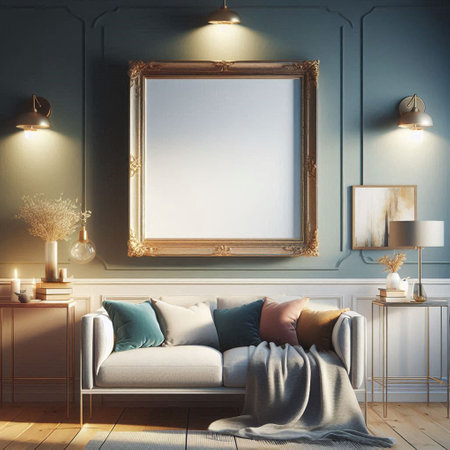 Mock up poster frame in classic interior background. 3d render
