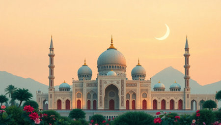 Putra Mosque in Putrajaya, Malaysia at sunset.の写真素材