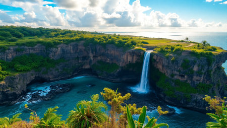 Uluwatu Waterfall, Bali island, Indonesia.の写真素材