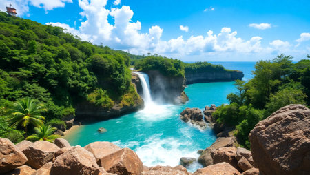 Panoramic view of Waikiki Falls in Oahu, Hawaiiの写真素材