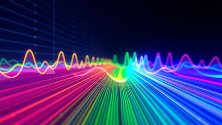 3d rendering of colorful sound wave on black background. Computer digital drawing.の写真素材