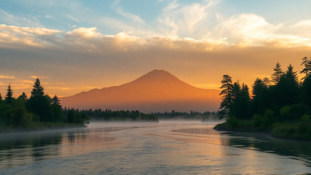 Mt. Fuji from Kawaguchiko lake at sunrise, Japanの写真素材