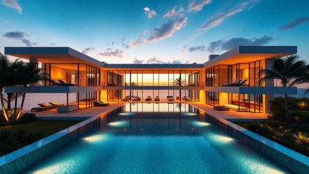 3d rendering of modern cozy house with pool and parking for sale or rentの写真素材