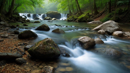 Waterfall in deep forest at Erawan National Park, Kanchanaburi, Thailand
