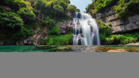 Beautiful waterfall in the forest, Kanchanaburi, Thailandの写真素材