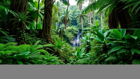 Tropical rainforest with waterfall and ferns in Costa Ricaの写真素材