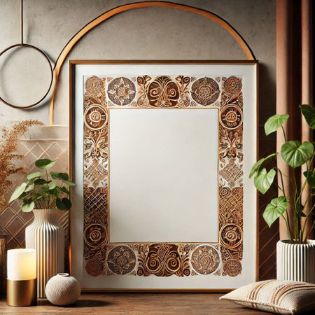 Mock up blank frame in modern interior background. 3d render