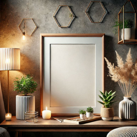 Mock up poster frame in modern interior background, 3d render