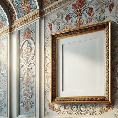 Luxury interior of the room with a mirror and a frameの写真素材