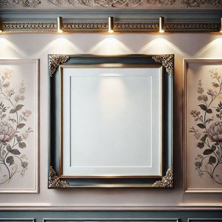 Mock up blank frame on the wall, interior design. 3d render