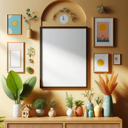 Mock up poster frame in interior background, Scandinavian style, 3d renderの写真素材