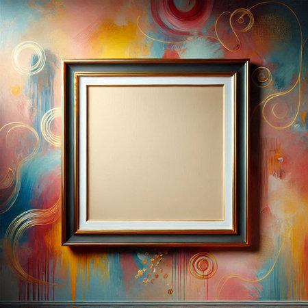 Old picture frame on abstract colorful background. 3d render illustration.