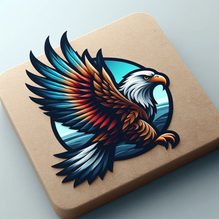 Eagle logo on a gift box. 3D rendering illustration.
