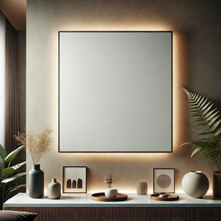 Mock up poster frame in modern interior background, 3d renderの写真素材