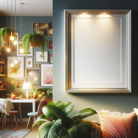 Mockup poster frame in interior background, 3D render illustrationの写真素材