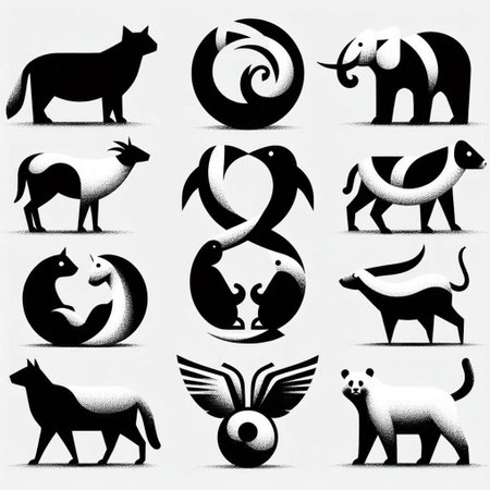 Animals icons set. Black and white version. Vector illustration.の写真素材