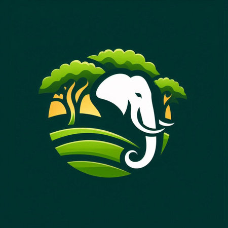 Elephant logo template. Vector illustration of an elephant head in the jungle.の写真素材