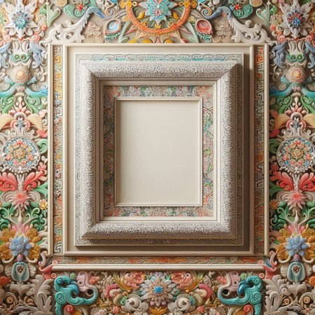 Vintage frame on the wall of the room with decorative elements.の写真素材