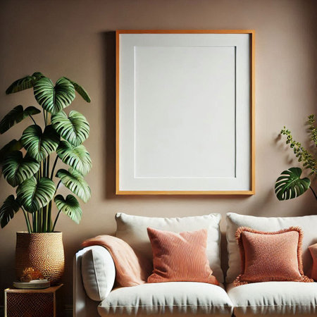 Mock up poster frame in interior background, Scandinavian style, 3d render